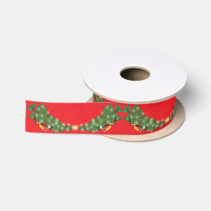 Cat topples Christmas Tree Garland Design Satin Ribbon