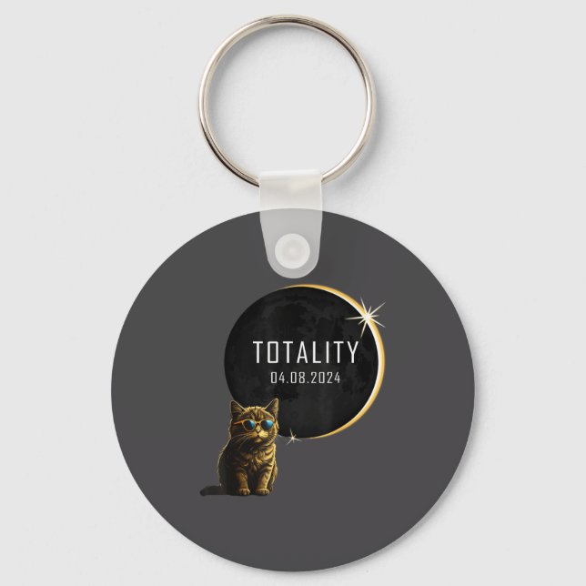Cat Total Solar Eclipse 2024 Totality Funny Cat Gl Keychain (Front)