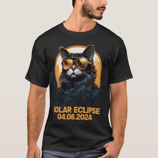 Cat Total Solar Eclipse April 8 2024 Astronomy   T-Shirt (Front)