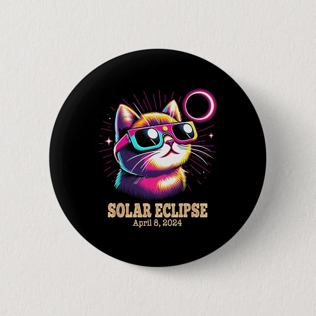 Cat Total Solar Eclipse April 8  Button (Front)