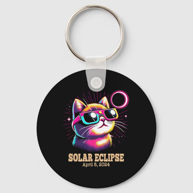 Cat Total Solar Eclipse April 8  Keychain (Front)