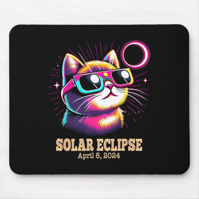 Cat Total Solar Eclipse April 8  Mouse Pad (Front)