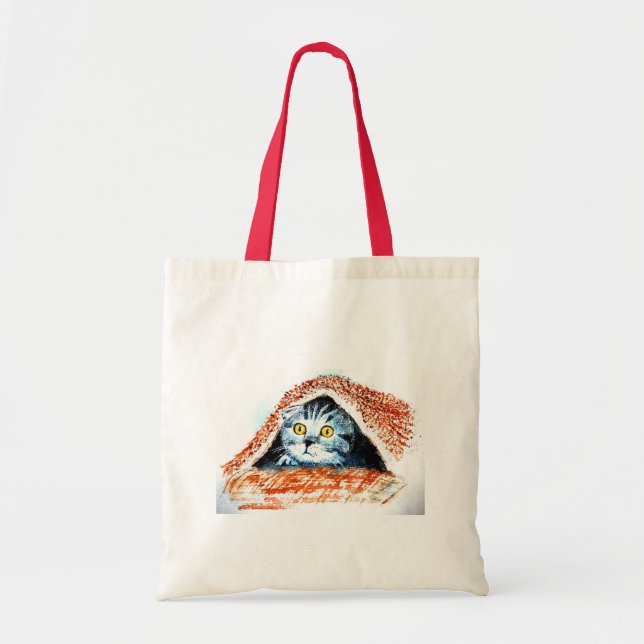 Cat tote bag, shopping bag, a timid kitten bag (Front)