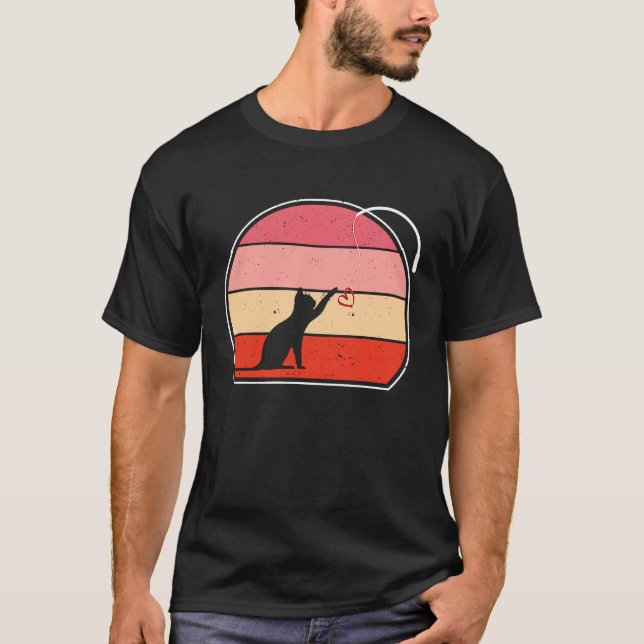 Cat Toy Love V Day Cats  Kitten Red Heart Fishing  T-Shirt (Front)