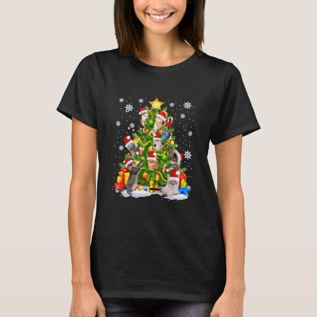 Cat Tree Christmas Santa Hat Xmas T-Shirt (Front)