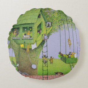 Cat Tree House Round Pillow