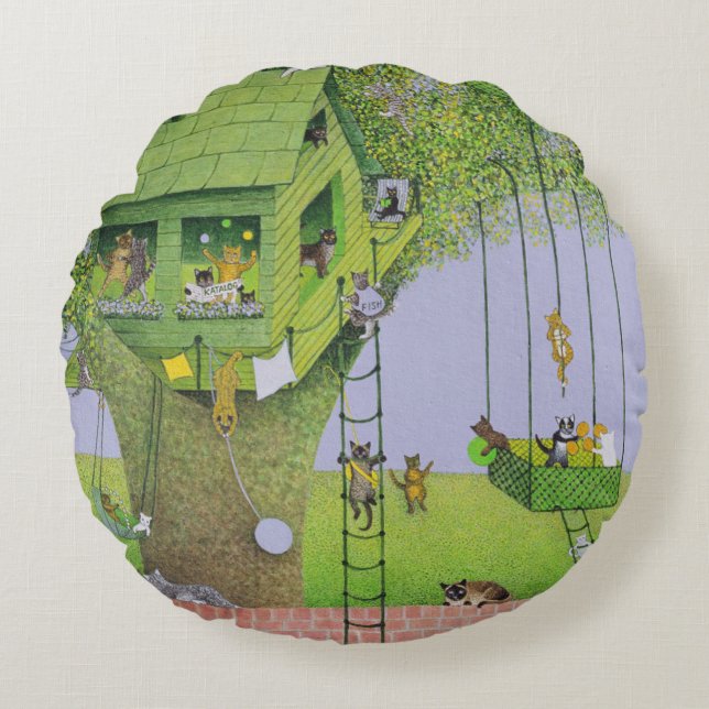 Cat Tree House Round Pillow (Front)