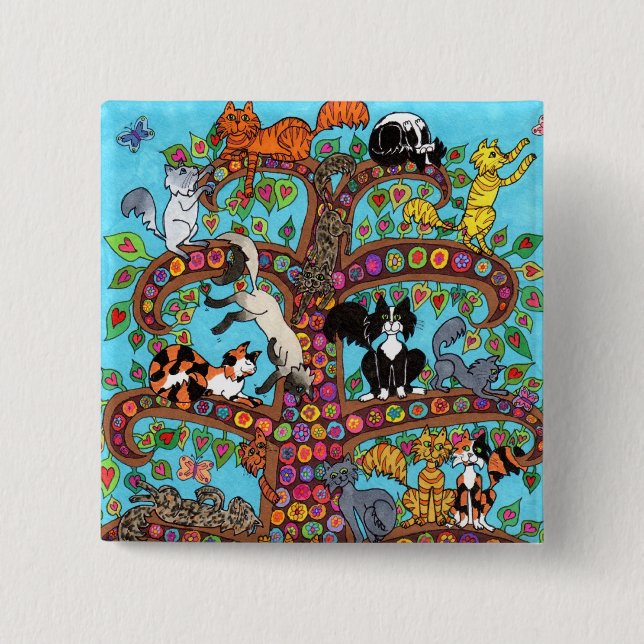 Cat Tree of Life 2 Pinback Button (Front)