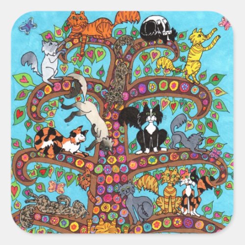 Cat Tree of Life 2 Square Sticker
