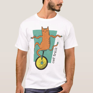 Cat Trick Funny Tabby Cat Riding a Unicycle T-Shirt