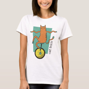 Cat Trick Funny Tabby Cat Riding a Unicycle T-Shirt