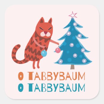Cat Trimming The Christmas Tree Square Sticker by PetProDesigns at Zazzle