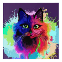 PSYCHEDELIC COLORFUL LOUIS WAIN PAINTING WILD CAT DESIGN ART REAL CANVAS  PRINT
