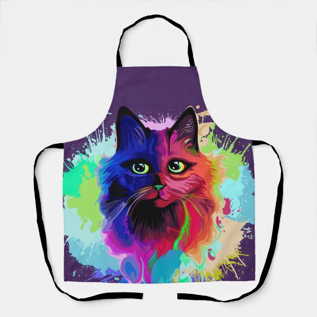 Cat Trippy Psychedelic Pop Art  Apron (Front)