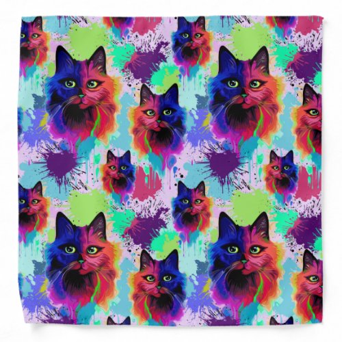 Cat Trippy Psychedelic Pop Art  Bandana