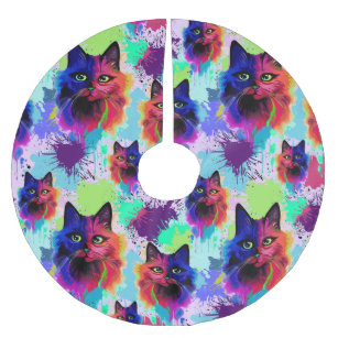 Cat Trippy Psychedelic Pop Art  Brushed Polyester Tree Skirt