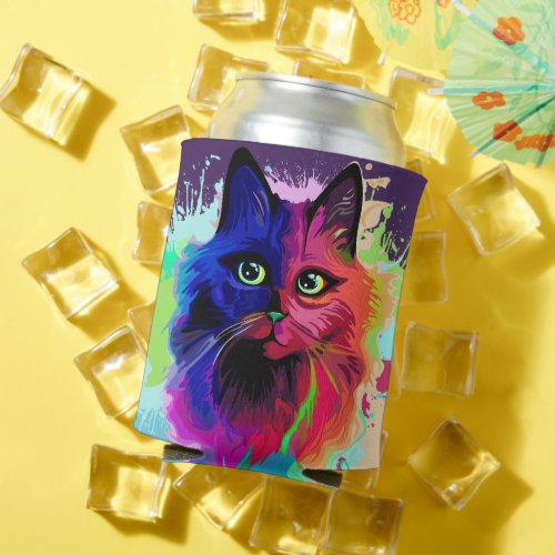 Cat Trippy Psychedelic Pop Art  Can Cooler
