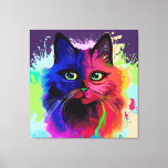 Cat Trippy Psychedelic Pop Art  Canvas Print<br><div class="desc">Psychedelic Trippy Pop Art Cat Portrait on Colorful Paint Splatters. Original Vector IllustrationCopyright BluedarkArt TheChameleonArt.</div>