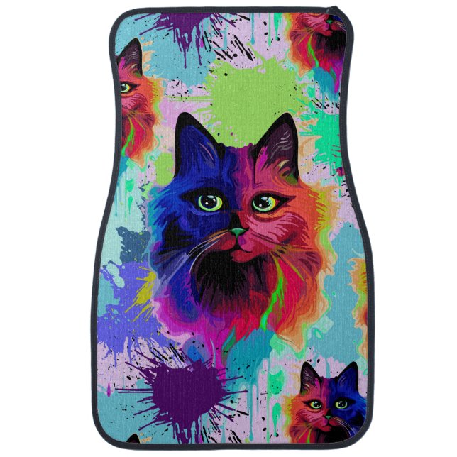 Cat Trippy Psychedelic Pop Art  Car Floor Mat (Front)