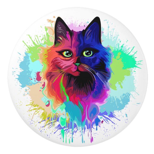 Cat Trippy Psychedelic Pop Art  Ceramic Knob (Front)