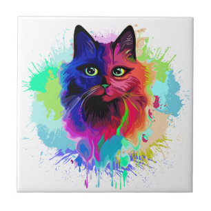 Cat Trippy Psychedelic Pop Art  Ceramic Tile