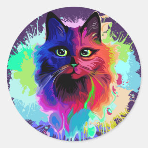 Cat Trippy Psychedelic Pop Art Classic Round Sticker