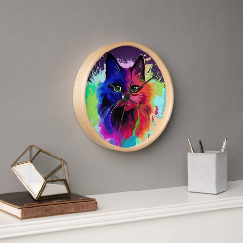 Cat Trippy Psychedelic Pop Art  Clock