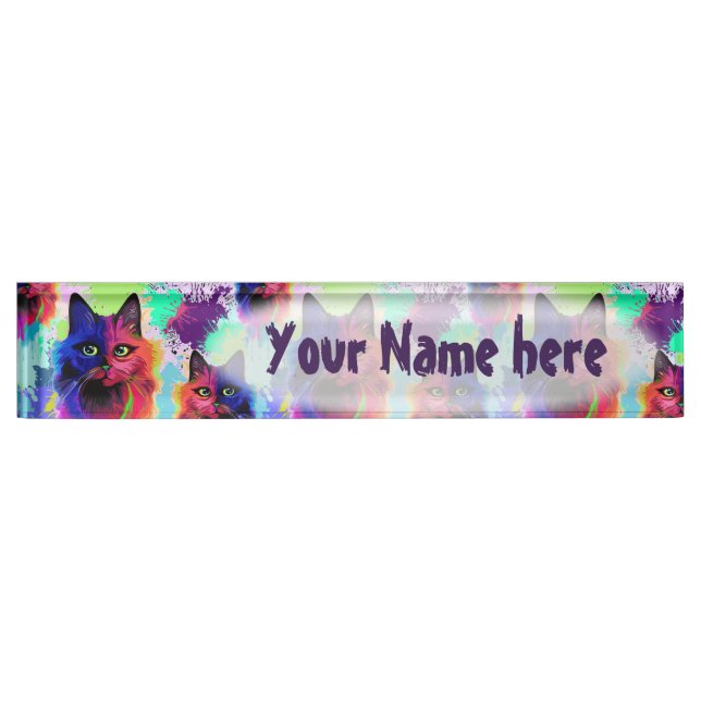 Cat Trippy Psychedelic Pop Art  Desk Name Plate (Front)