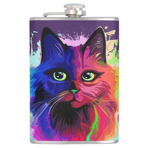 Cat Trippy Psychedelic Pop Art  Flask