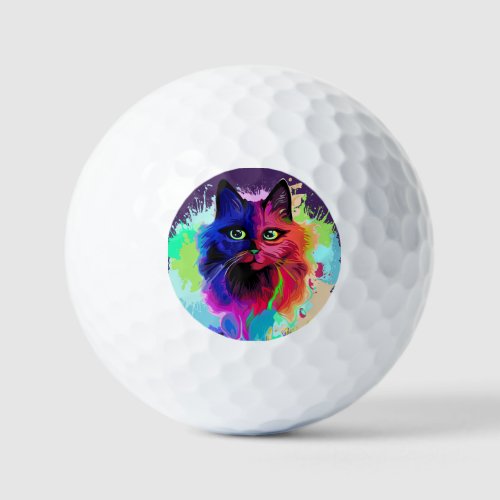 Cat Trippy Psychedelic Pop Art  Golf Balls