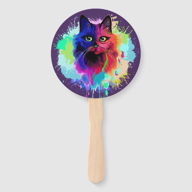 Cat Trippy Psychedelic Pop Art  Hand Fan (Front)
