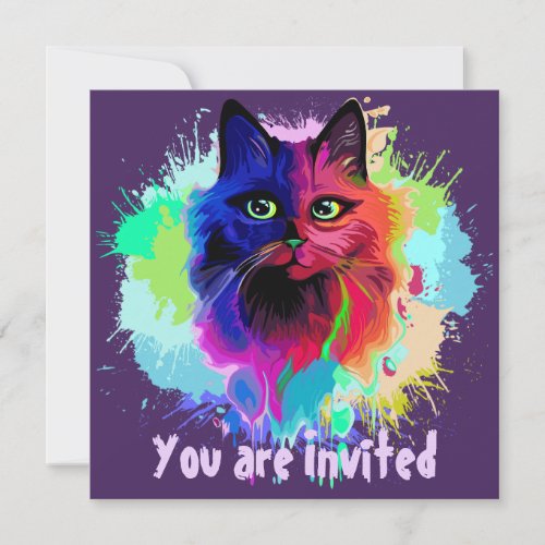 Cat Trippy Psychedelic Pop Art  Invitation