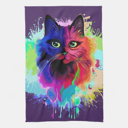 Cat Trippy Psychedelic Pop Art  Kitchen Towel