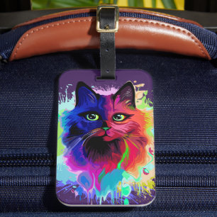 Cat Trippy Psychedelic Pop Art Luggage Tag
