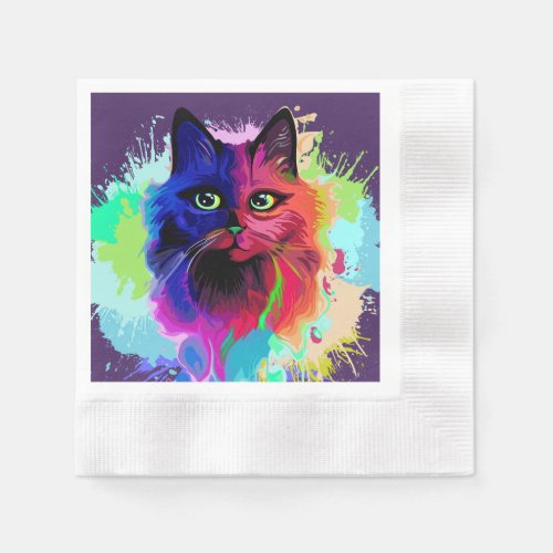 Cat Trippy Psychedelic Pop Art  Napkins