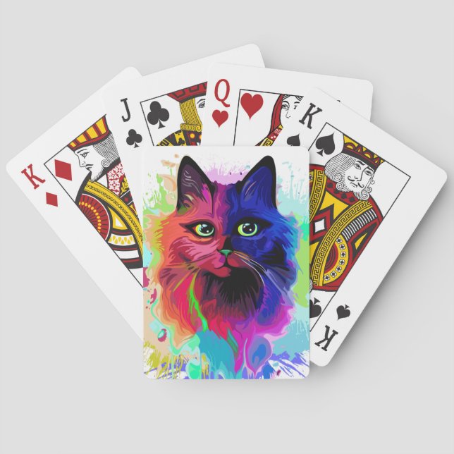 Cat Trippy Psychedelic Pop Art  Poker Cards (Back)