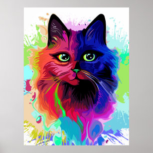 Louis Wain Cats Psychedelic Rainbow Cat Art Print