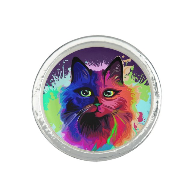 Cat Trippy Psychedelic Pop Art  Ring (Front)