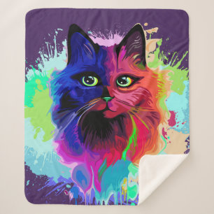 Cat Trippy Psychedelic Pop Art Sherpa Blanket