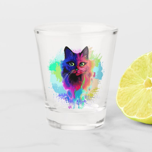 Cat Trippy Psychedelic Pop Art  Shot Glass (Front)
