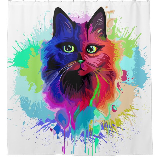 Cat Trippy Psychedelic Pop Art  Shower Curtain (Front)