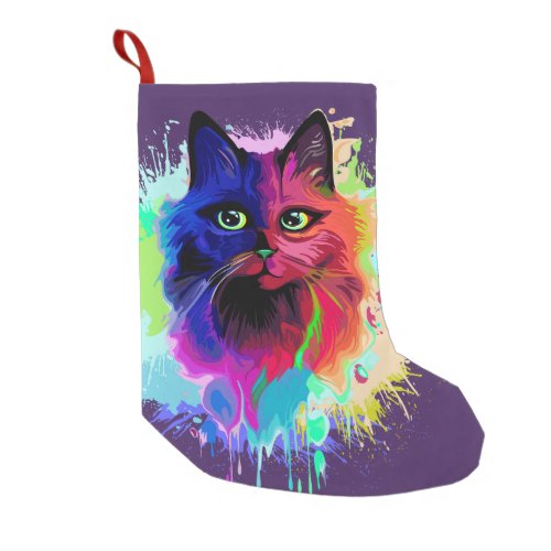 Cat Trippy Psychedelic Pop Art  Small Christmas Stocking