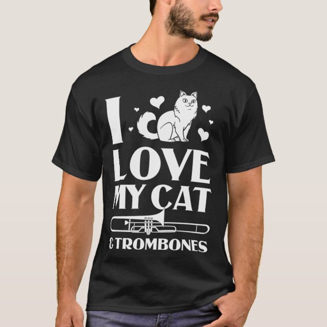 Cat Trombone Music Brass Instrument Player T-Shirt (Front)