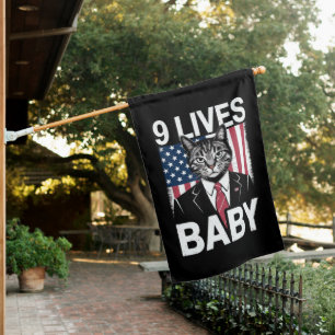 Cat Trump 9 Lives Baby Funny Trump Cat House Flag