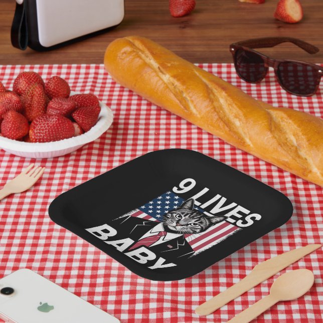 Cat Trump 9 Lives Baby Funny Trump Cat Paper Plates (Picnic)
