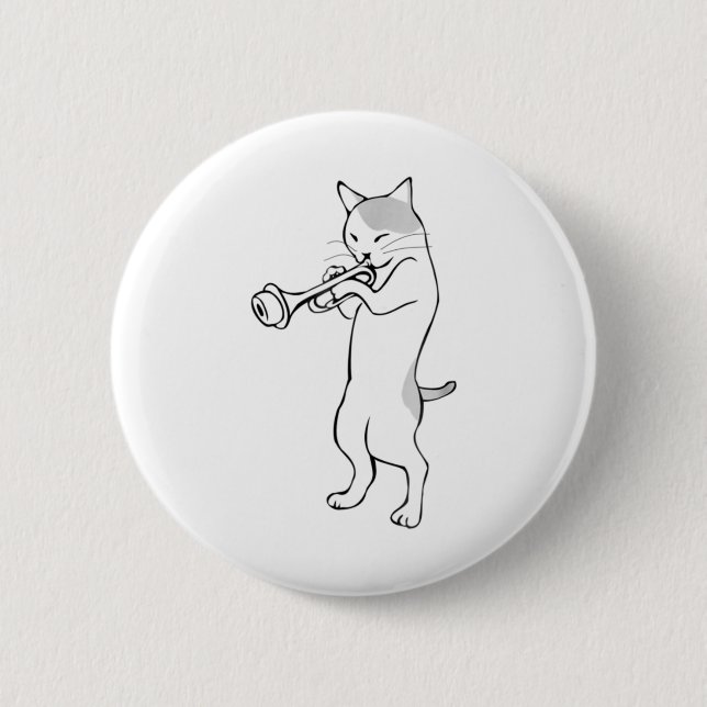 Cat trumpet player straight mute wah wah T-Shirt t Button (Front)