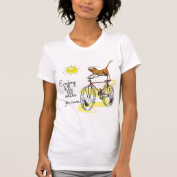 Cat tshirt, bicycle shirt with Enjoy life slogan