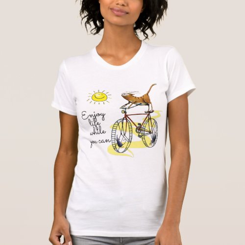 Cat tshirt bicycle shirt with Enjoy life slogan