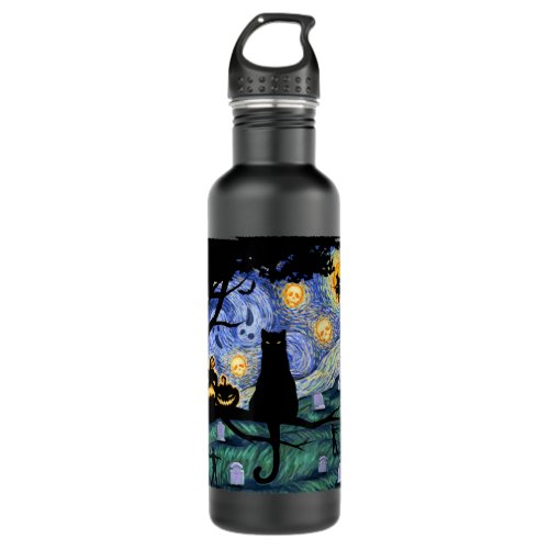 Cat Tshirt Scary Night Cat Tee Van Gogh Gift Ha Stainless Steel Water Bottle