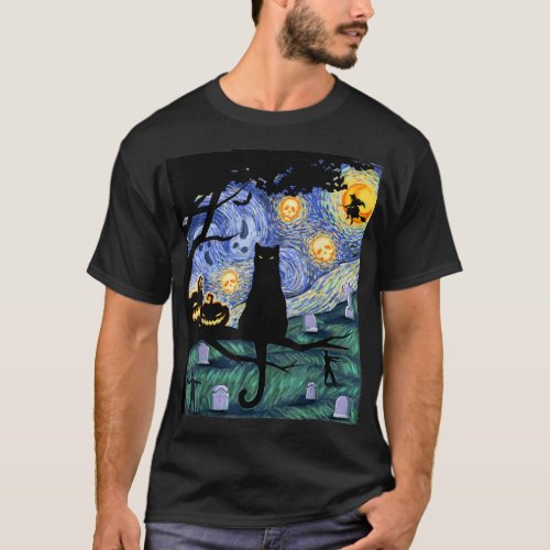 Cat Tshirt Scary Night Cat Tee Van Gogh Gift Ha T_Shirt